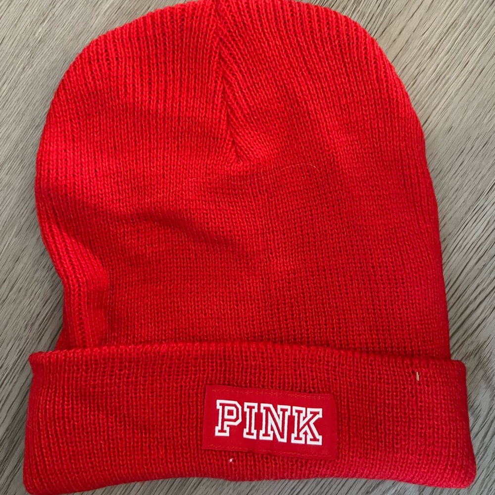PINK Victoria secret red beanie